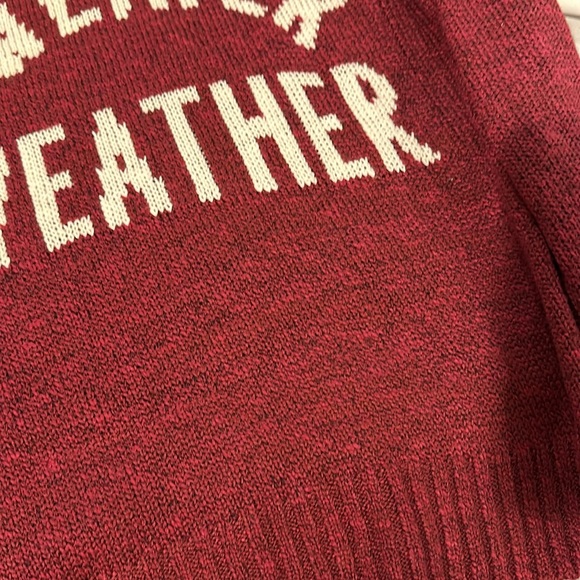 Burgundy knit sweater with hood. Says sweater weather on front - Picture 3 of 3